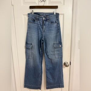 American Eagle Drape Stretch Super High-Waisted Cargo Wide Leg Jean